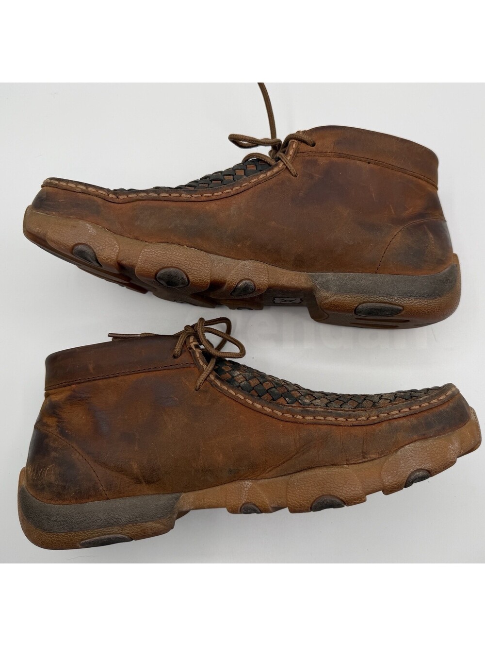 Twisted X Men’s Chukka Driving Mocs Brown Woven Leather Basket weave Shoes 10